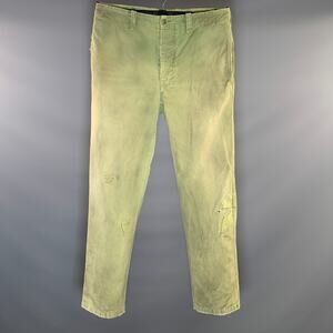 VISVIM Size XL Green Distressed Cotton Button Fly Casual Pants